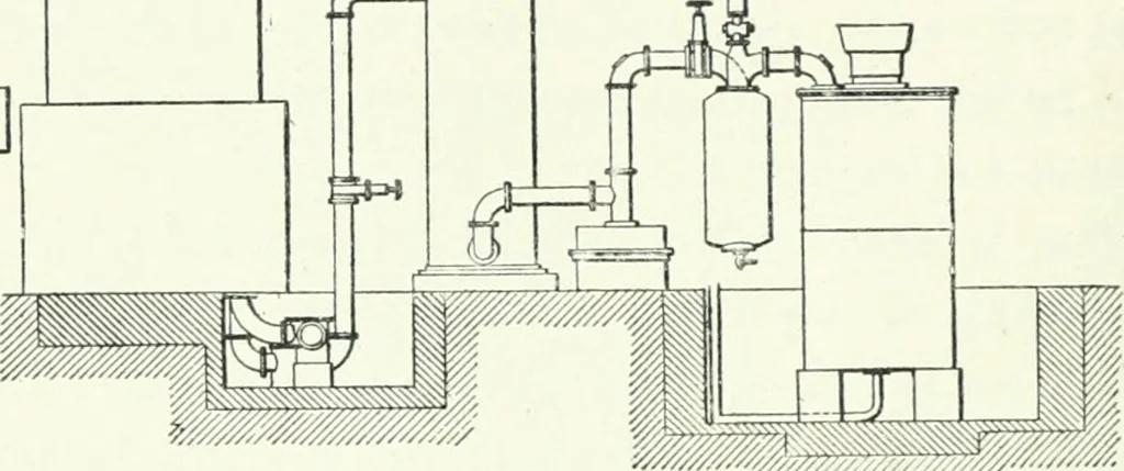 An illustration from Gas-engines and producer-gas plants; a practice treatise setting forth the principles of gas-engines and producer design, the selection and installation of an engine, conditions of perfect operation, producer-gas engines and their possibilities, the care of gas-engines and producer-gas plants, with a chapter on volatile hydrocarbon and oil engines, 1905, leaf 187