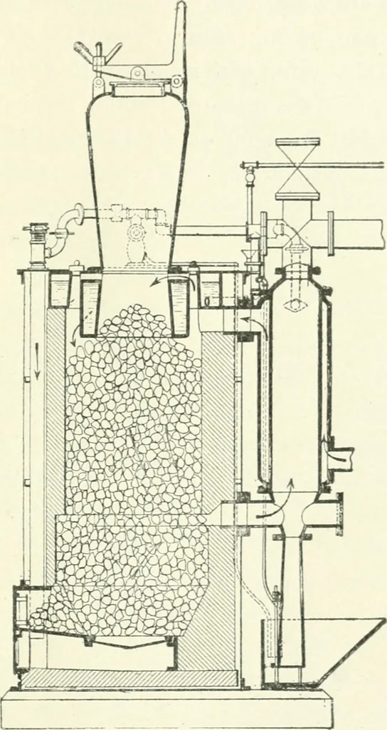 An illustration from Gas-engines and producer-gas plants; a practice treatise setting forth the principles of gas-engines and producer design, the selection and installation of an engine, conditions of perfect operation, producer-gas engines and their possibilities, the care of gas-engines and producer-gas plants, with a chapter on volatile hydrocarbon and oil engines, 1905, leaf 196