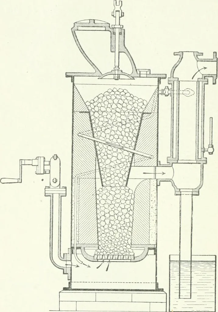 An illustration from Gas-engines and producer-gas plants; a practice treatise setting forth the principles of gas-engines and producer design, the selection and installation of an engine, conditions of perfect operation, producer-gas engines and their possibilities, the care of gas-engines and producer-gas plants, with a chapter on volatile hydrocarbon and oil engines, 1905, leaf 211