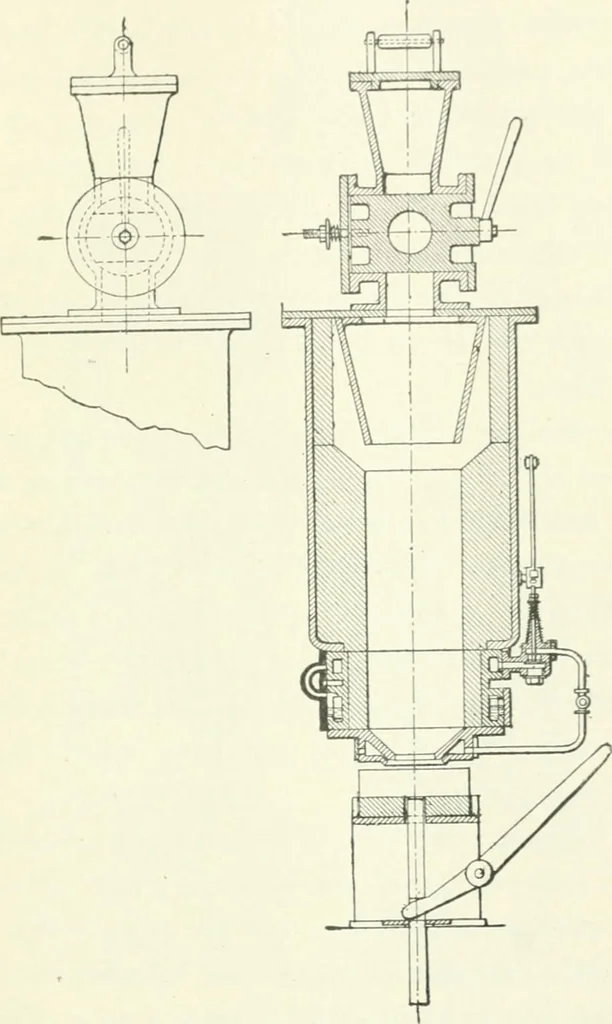 An illustration from Gas-engines and producer-gas plants; a practice treatise setting forth the principles of gas-engines and producer design, the selection and installation of an engine, conditions of perfect operation, producer-gas engines and their possibilities, the care of gas-engines and producer-gas plants, with a chapter on volatile hydrocarbon and oil engines, 1905, leaf 212