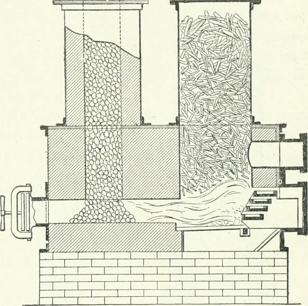 An illustration from Gas-engines and producer-gas plants; a practice treatise setting forth the principles of gas-engines and producer design, the selection and installation of an engine, conditions of perfect operation, producer-gas engines and their possibilities, the care of gas-engines and producer-gas plants, with a chapter on volatile hydrocarbon and oil engines, 1905, leaf 215