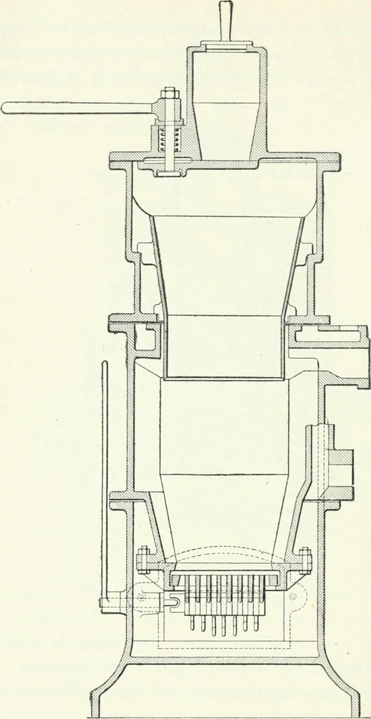 An illustration from Gas-engines and producer-gas plants; a practice treatise setting forth the principles of gas-engines and producer design, the selection and installation of an engine, conditions of perfect operation, producer-gas engines and their possibilities, the care of gas-engines and producer-gas plants, with a chapter on volatile hydrocarbon and oil engines, 1905, leaf 217