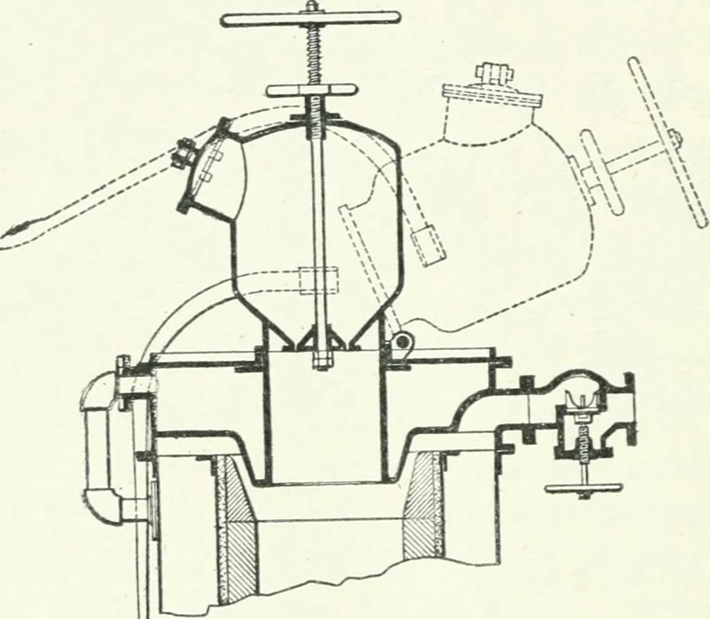 An illustration from Gas-engines and producer-gas plants; a practice treatise setting forth the principles of gas-engines and producer design, the selection and installation of an engine, conditions of perfect operation, producer-gas engines and their possibilities, the care of gas-engines and producer-gas plants, with a chapter on volatile hydrocarbon and oil engines, 1905, leaf 225