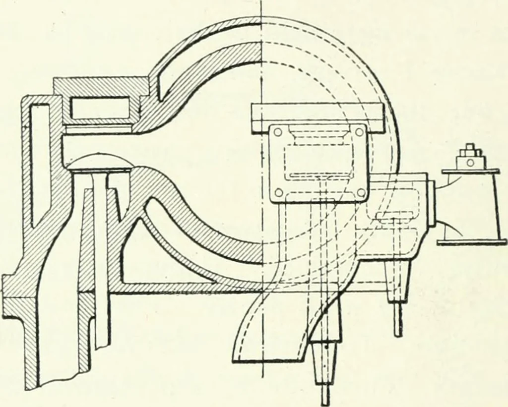 An illustration from Gas-engines and producer-gas plants; a practice treatise setting forth the principles of gas-engines and producer design, the selection and installation of an engine, conditions of perfect operation, producer-gas engines and their possibilities, the care of gas-engines and producer-gas plants, with a chapter on volatile hydrocarbon and oil engines, 1905, leaf 23