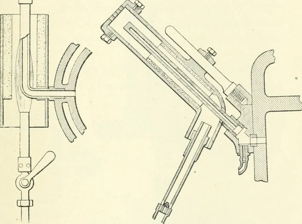 An illustration from Gas-engines and producer-gas plants; a practice treatise setting forth the principles of gas-engines and producer design, the selection and installation of an engine, conditions of perfect operation, producer-gas engines and their possibilities, the care of gas-engines and producer-gas plants, with a chapter on volatile hydrocarbon and oil engines, 1905, leaf 28