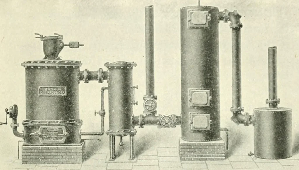 An illustration from Gas-engines and producer-gas plants; a practice treatise setting forth the principles of gas-engines and producer design, the selection and installation of an engine, conditions of perfect operation, producer-gas engines and their possibilities, the care of gas-engines and producer-gas plants, with a chapter on volatile hydrocarbon and oil engines, 1905, leaf 316