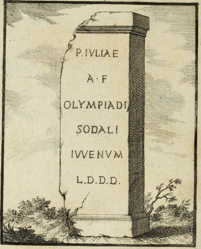 An illustration from Gasparis Aloysii Oderici ... Dissertationes et adnotationes in aliquot ineditas veterum inscriptiones et numismata accedunt inscriptiones et monumenta quae extant in bibliotheca monachorum camaldulensium S. Gregorii in Monte Coelio explicationibvs illvstrata, 1765, leaf 111