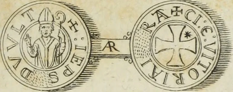 An illustration from Gasparis Aloysii Oderici ... Dissertationes et adnotationes in aliquot ineditas veterum inscriptiones et numismata accedunt inscriptiones et monumenta quae extant in bibliotheca monachorum camaldulensium S. Gregorii in Monte Coelio explicationibvs illvstrata, 1765, leaf 136