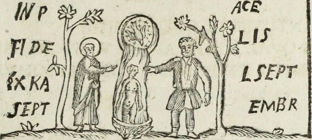An illustration from Gasparis Aloysii Oderici ... Dissertationes et adnotationes in aliquot ineditas veterum inscriptiones et numismata accedunt inscriptiones et monumenta quae extant in bibliotheca monachorum camaldulensium S. Gregorii in Monte Coelio explicationibvs illvstrata, 1765, leaf 368
