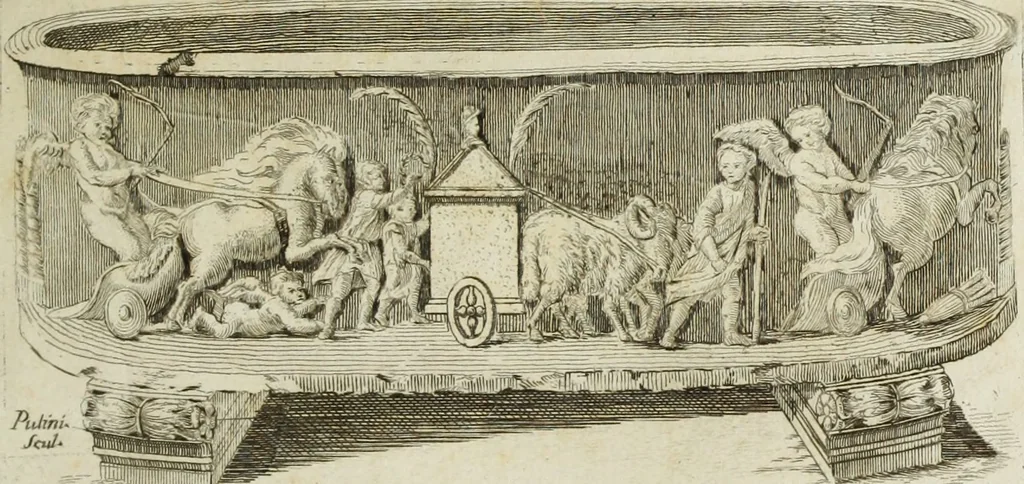 An illustration from Gasparis Aloysii Oderici ... Dissertationes et adnotationes in aliquot ineditas veterum inscriptiones et numismata accedunt inscriptiones et monumenta quae extant in bibliotheca monachorum camaldulensium S. Gregorii in Monte Coelio explicationibvs illvstrata, 1765, leaf 4