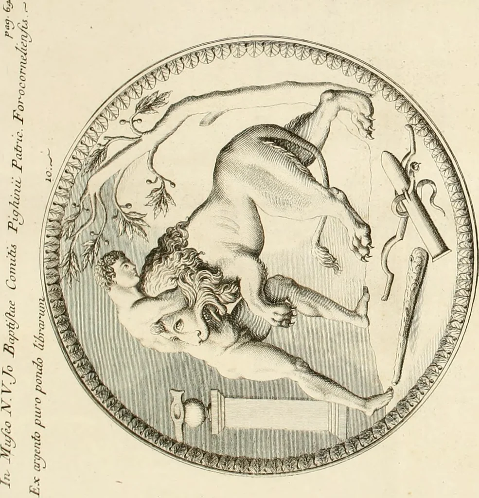 An illustration from Gasparis AloysI OdericI Societatis Iesu Academici Etrusci ad Caietanum Marinium De argenteo Orcitirigis numo coniecturae, 1767, leaf 81