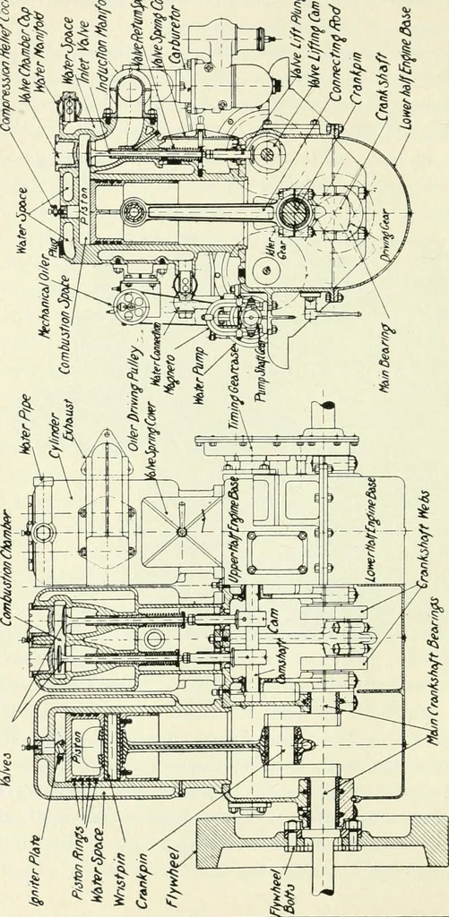 An illustration from The modern gas tractor, its construction, utility, operation and repair; a practical treatise defining every branch of up-to-date gas tractor engineering, driving and maintenance in a non-technical manner. Considers fully all types of power plants and their components, methods of drive and speed changing mechanisms. Describes design and construction of all parts, their installation and adjustment as well as practical application of tractors in the field, 1914, leaf 112