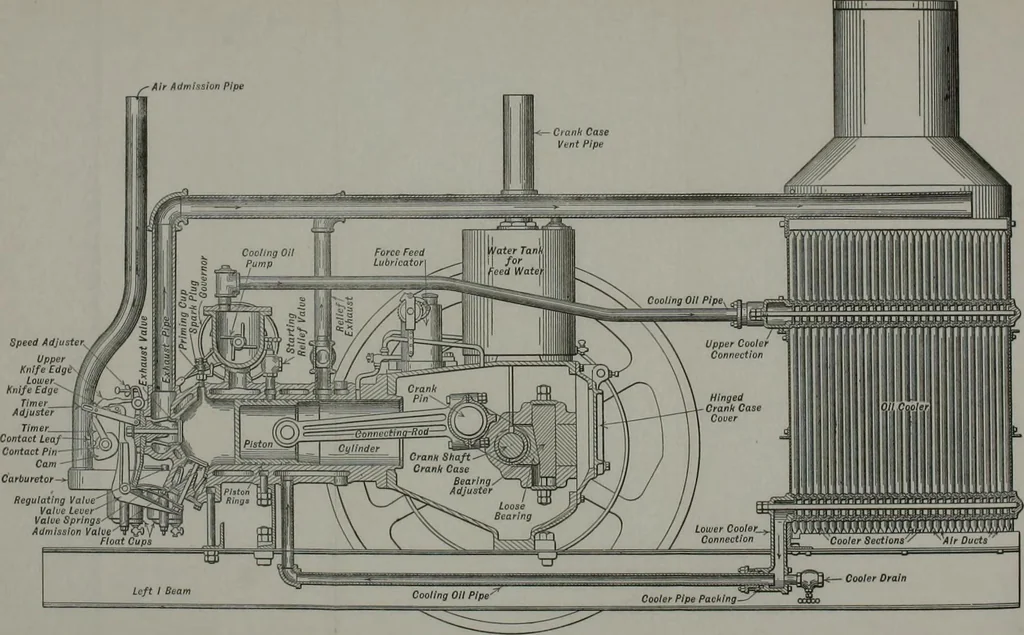An illustration from The modern gas tractor, its construction, utility, operation and repair; a practical treatise defining every branch of up-to-date gas tractor engineering, driving and maintenance in a non-technical manner. Considers fully all types of power plants and their components, methods of drive and speed changing mechanisms. Describes design and construction of all parts, their installation and adjustment as well as practical application of tractors in the field, 1914, leaf 220