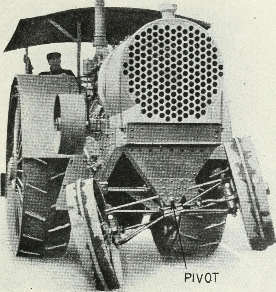 An illustration from The modern gas tractor, its construction, utility, operation and repair; a practical treatise defining every branch of up-to-date gas tractor engineering, driving and maintenance in a non-technical manner. Considers fully all types of power plants and their components, methods of drive and speed changing mechanisms. Describes design and construction of all parts, their installation and adjustment as well as practical application of tractors in the field, 1914, leaf 289