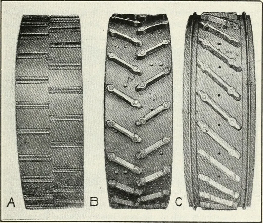 An illustration from The modern gas tractor, its construction, utility, operation and repair; a practical treatise defining every branch of up-to-date gas tractor engineering, driving and maintenance in a non-technical manner. Considers fully all types of power plants and their components, methods of drive and speed changing mechanisms. Describes design and construction of all parts, their installation and adjustment as well as practical application of tractors in the field, 1914, leaf 299