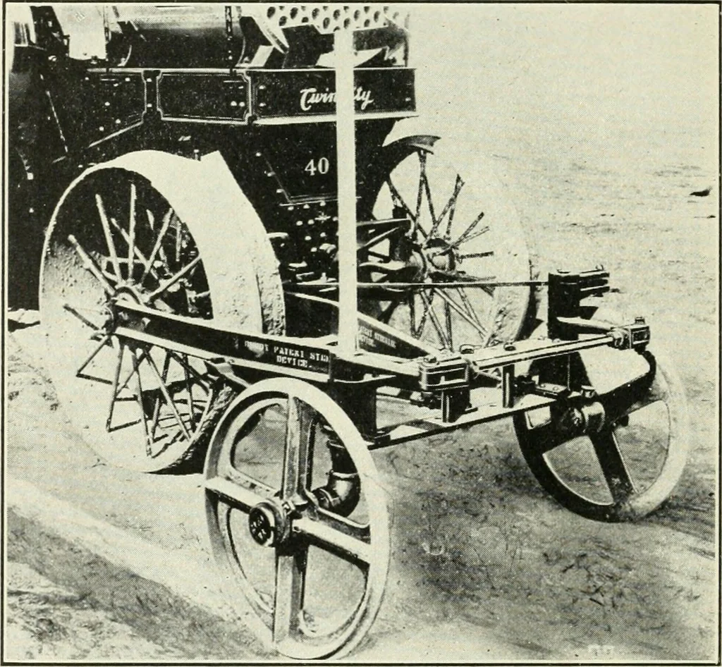 An illustration from The modern gas tractor, its construction, utility, operation and repair; a practical treatise defining every branch of up-to-date gas tractor engineering, driving and maintenance in a non-technical manner. Considers fully all types of power plants and their components, methods of drive and speed changing mechanisms. Describes design and construction of all parts, their installation and adjustment as well as practical application of tractors in the field, 1914, leaf 314