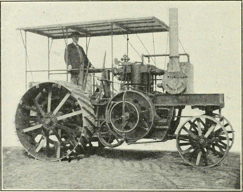 An illustration from The modern gas tractor, its construction, utility, operation and repair; a practical treatise defining every branch of up-to-date gas tractor engineering, driving and maintenance in a non-technical manner. Considers fully all types of power plants and their components, methods of drive and speed changing mechanisms. Describes design and construction of all parts, their installation and adjustment as well as practical application of tractors in the field, 1914, leaf 326