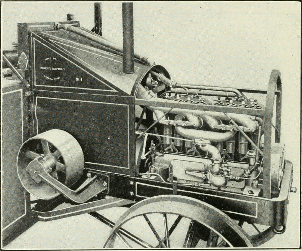 An illustration from The modern gas tractor, its construction, utility, operation and repair; a practical treatise defining every branch of up-to-date gas tractor engineering, driving and maintenance in a non-technical manner. Considers fully all types of power plants and their components, methods of drive and speed changing mechanisms. Describes design and construction of all parts, their installation and adjustment as well as practical application of tractors in the field, 1914, leaf 366