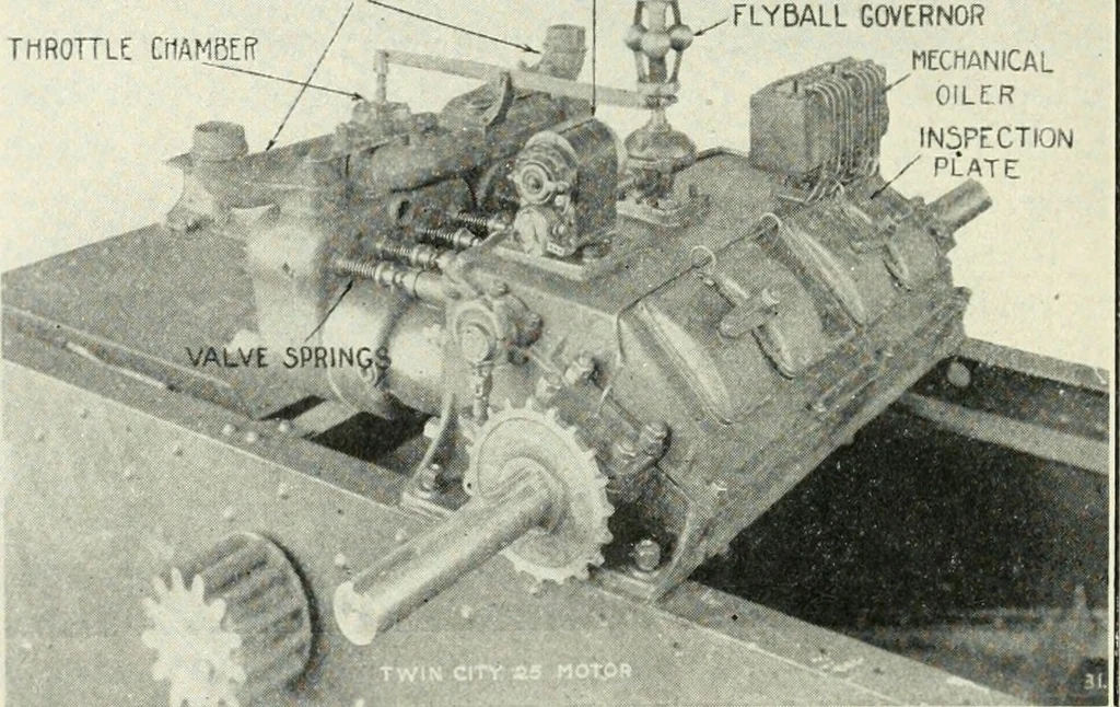 An illustration from The modern gas tractor, its construction, utility, operation and repair; a practical treatise defining every branch of up-to-date gas tractor engineering, driving and maintenance in a non-technical manner. Considers fully all types of power plants and their components, methods of drive and speed changing mechanisms. Describes design and construction of all parts, their installation and adjustment as well as practical application of tractors in the field, 1914, leaf 370