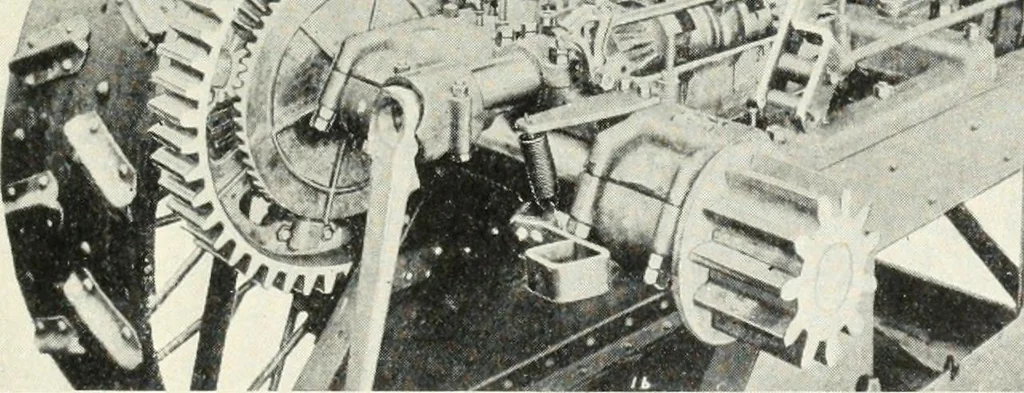 An illustration from The modern gas tractor, its construction, utility, operation and repair; a practical treatise defining every branch of up-to-date gas tractor engineering, driving and maintenance in a non-technical manner. Considers fully all types of power plants and their components, methods of drive and speed changing mechanisms. Describes design and construction of all parts, their installation and adjustment as well as practical application of tractors in the field, 1914, leaf 393