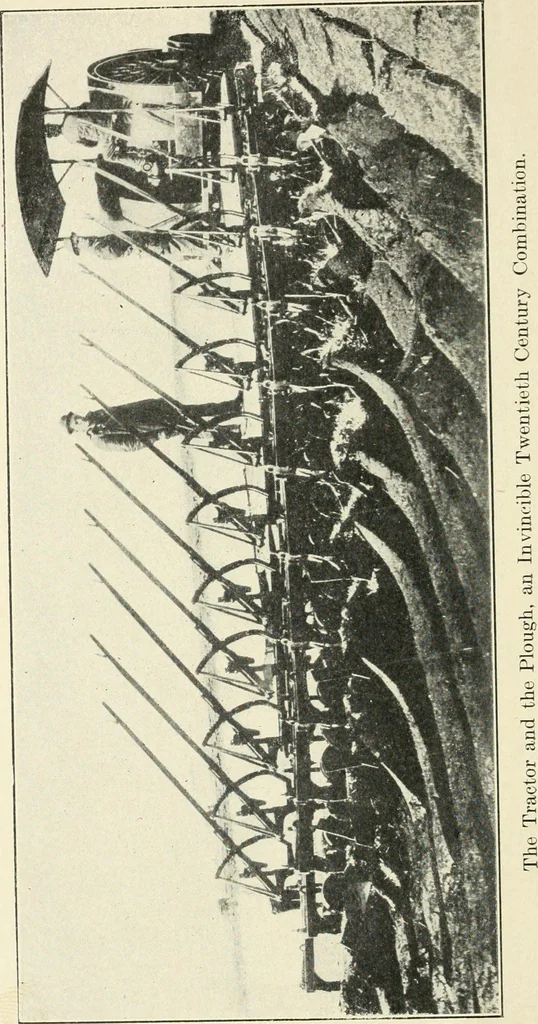 An illustration from The modern gas tractor, its construction, utility, operation and repair; a practical treatise defining every branch of up-to-date gas tractor engineering, driving and maintenance in a non-technical manner. Considers fully all types of power plants and their components, methods of drive and speed changing mechanisms. Describes design and construction of all parts, their installation and adjustment as well as practical application of tractors in the field, 1914, leaf 4
