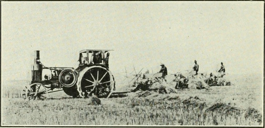 An illustration from The modern gas tractor, its construction, utility, operation and repair; a practical treatise defining every branch of up-to-date gas tractor engineering, driving and maintenance in a non-technical manner. Considers fully all types of power plants and their components, methods of drive and speed changing mechanisms. Describes design and construction of all parts, their installation and adjustment as well as practical application of tractors in the field, 1914, leaf 416