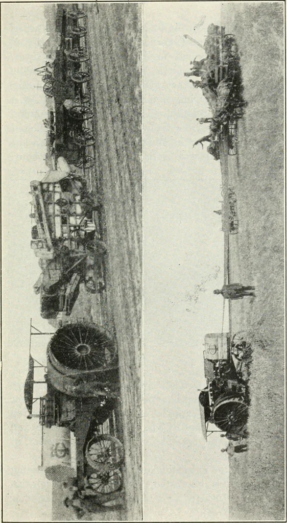 An illustration from The modern gas tractor, its construction, utility, operation and repair; a practical treatise defining every branch of up-to-date gas tractor engineering, driving and maintenance in a non-technical manner. Considers fully all types of power plants and their components, methods of drive and speed changing mechanisms. Describes design and construction of all parts, their installation and adjustment as well as practical application of tractors in the field, 1914, leaf 419