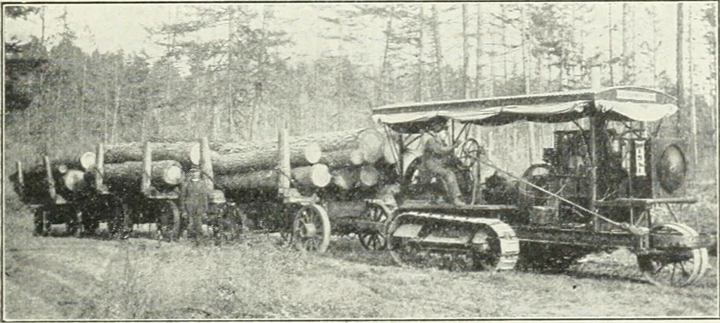 An illustration from The modern gas tractor, its construction, utility, operation and repair; a practical treatise defining every branch of up-to-date gas tractor engineering, driving and maintenance in a non-technical manner. Considers fully all types of power plants and their components, methods of drive and speed changing mechanisms. Describes design and construction of all parts, their installation and adjustment as well as practical application of tractors in the field, 1914, leaf 423