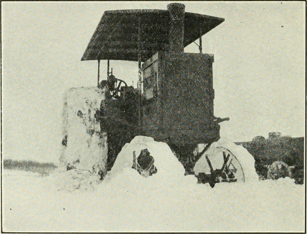 An illustration from The modern gas tractor, its construction, utility, operation and repair; a practical treatise defining every branch of up-to-date gas tractor engineering, driving and maintenance in a non-technical manner. Considers fully all types of power plants and their components, methods of drive and speed changing mechanisms. Describes design and construction of all parts, their installation and adjustment as well as practical application of tractors in the field, 1914, leaf 424