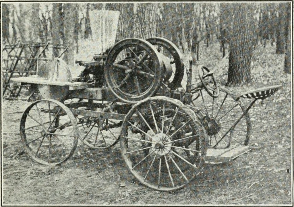 An illustration from The modern gas tractor, its construction, utility, operation and repair; a practical treatise defining every branch of up-to-date gas tractor engineering, driving and maintenance in a non-technical manner. Considers fully all types of power plants and their components, methods of drive and speed changing mechanisms. Describes design and construction of all parts, their installation and adjustment as well as practical application of tractors in the field, 1914, leaf 425