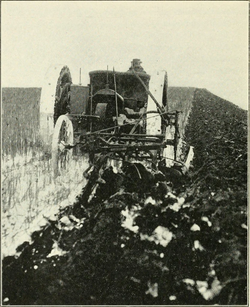 An illustration from The modern gas tractor, its construction, utility, operation and repair; a practical treatise defining every branch of up-to-date gas tractor engineering, driving and maintenance in a non-technical manner. Considers fully all types of power plants and their components, methods of drive and speed changing mechanisms. Describes design and construction of all parts, their installation and adjustment as well as practical application of tractors in the field, 1914, leaf 432