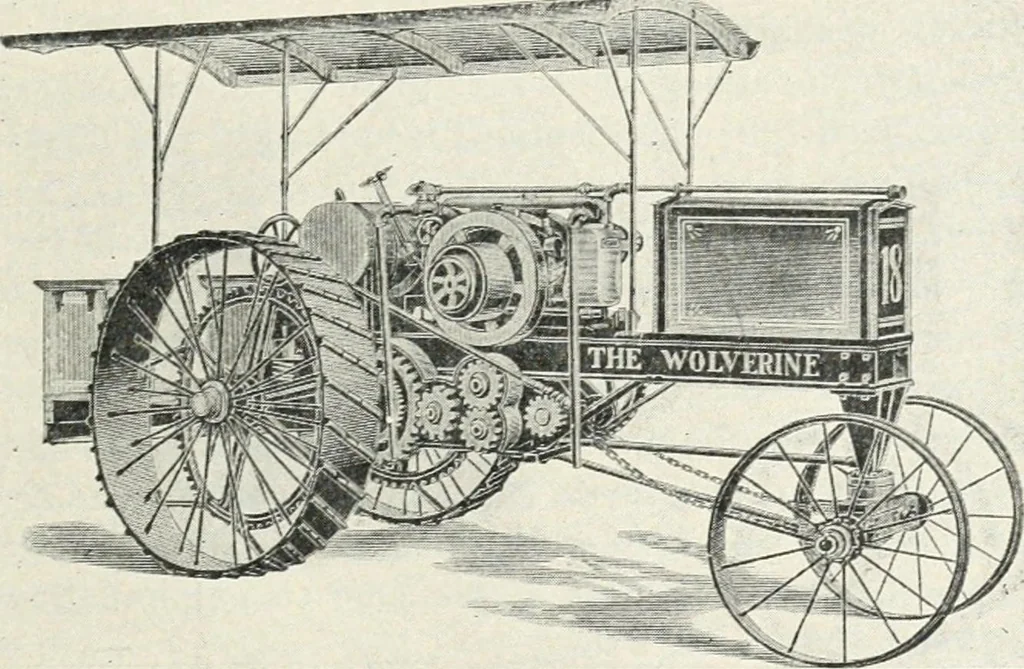 An illustration from The modern gas tractor, its construction, utility, operation and repair; a practical treatise defining every branch of up-to-date gas tractor engineering, driving and maintenance in a non-technical manner. Considers fully all types of power plants and their components, methods of drive and speed changing mechanisms. Describes design and construction of all parts, their installation and adjustment as well as practical application of tractors in the field, 1914, leaf 45