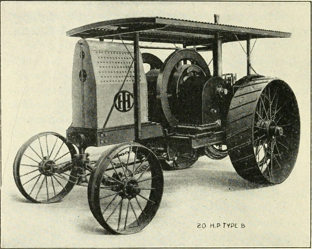 An illustration from The modern gas tractor, its construction, utility, operation and repair; a practical treatise defining every branch of up-to-date gas tractor engineering, driving and maintenance in a non-technical manner. Considers fully all types of power plants and their components, methods of drive and speed changing mechanisms. Describes design and construction of all parts, their installation and adjustment as well as practical application of tractors in the field, 1914, leaf 50