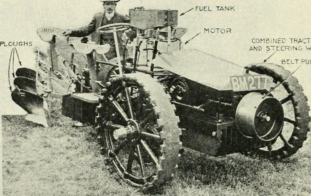 An illustration from The modern gas tractor, its construction, utility, operation and repair; a practical treatise defining every branch of up-to-date gas tractor engineering, driving and maintenance in a non-technical manner. Considers fully all types of power plants and their components, methods of drive and speed changing mechanisms. Describes design and construction of all parts, their installation and adjustment as well as practical application of tractors in the field, 1914, leaf 84