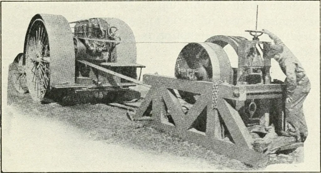 An illustration from The modern gas tractor, its construction, utility, operation and repair; a practical treatise defining every branch of up-to-date gas tractor engineering, driving and maintenance in a non-technical manner. Considers fully all types of power plants and their components, methods of drive and speed changing mechanisms. Describes design and construction of all parts, their installation and adjustment as well as practical application of tractors in the field, 1914, leaf 89