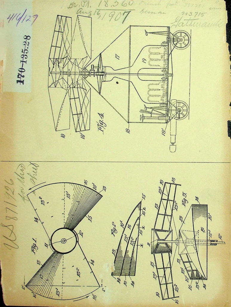 An illustration from Gathmann - Air Propellers for Flying Machines, British Patent 18560 of 1907, 1908, leaf 0