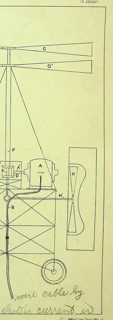 An illustration from Wood - Aerial Machines, British Patent 16153 of 1908, 1909, leaf 0