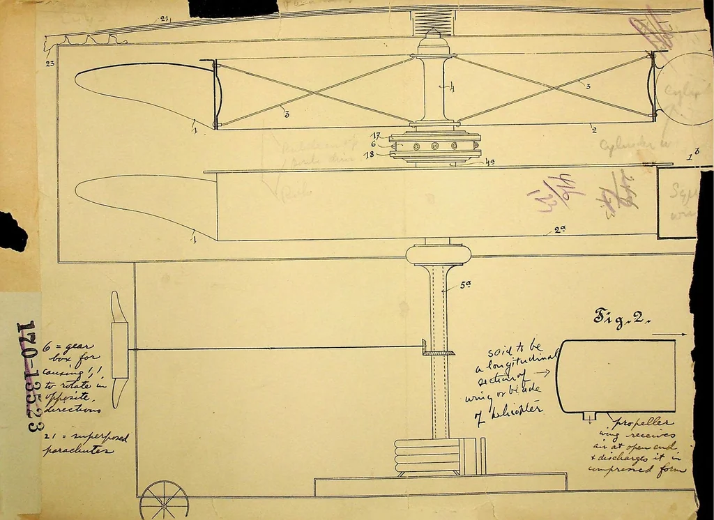 An illustration from Lewitsky - Improved Flying Machine, British Patent 3305 of 1910, 1911, leaf 0