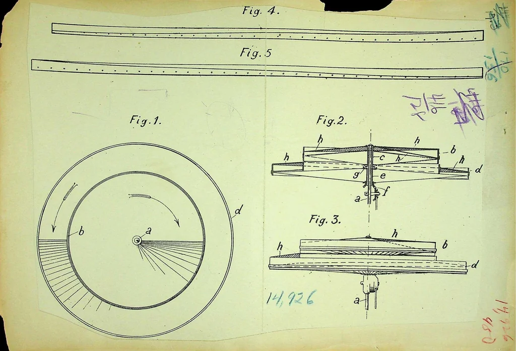 An illustration from Bigourdan - Helicopter Flying Machines, British Patent 14926 of 1911, 1912, leaf 0