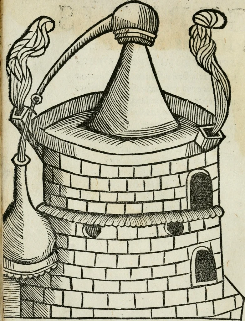 An illustration from Geberis philosophi perspicacissimi, summa perfectionis magisterii in sua natura ex Bibliothecae Vaticanae exemplari undecunq[ue] : emendatissimo nuper edita, cum quorundam capituloru[m], vasorum, & fornacum, in uolumine aliàs mendosissimè impresso omissorum : libriq[ue] inuestigationis magisterij & testamenti eiusdem Geberis, ac Aurei triu[m] uerborum libelli et Auicennae summi medici & acutissimi philosophi mineralium additio[n]e castigatissima, 1542, leaf 5