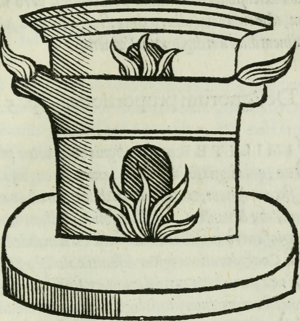 An illustration from Geberis philosophi perspicacissimi, summa perfectionis magisterii in sua natura ex Bibliothecae Vaticanae exemplari undecunq[ue] : emendatissimo nuper edita, cum quorundam capituloru[m], vasorum, & fornacum, in uolumine aliàs mendosissimè impresso omissorum : libriq[ue] inuestigationis magisterij & testamenti eiusdem Geberis, ac Aurei triu[m] uerborum libelli et Auicennae summi medici & acutissimi philosophi mineralium additio[n]e castigatissima, 1542, leaf 78