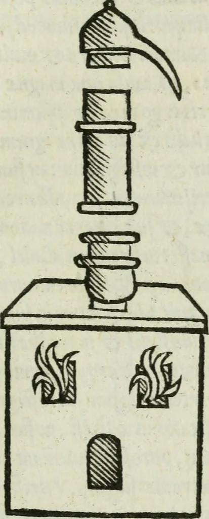 An illustration from Geberis philosophi perspicacissimi, summa perfectionis magisterii in sua natura ex Bibliothecae Vaticanae exemplari undecunq[ue] : emendatissimo nuper edita, cum quorundam capituloru[m], vasorum, & fornacum, in uolumine aliàs mendosissimè impresso omissorum : libriq[ue] inuestigationis magisterij & testamenti eiusdem Geberis, ac Aurei triu[m] uerborum libelli et Auicennae summi medici & acutissimi philosophi mineralium additio[n]e castigatissima, 1542, leaf 88
