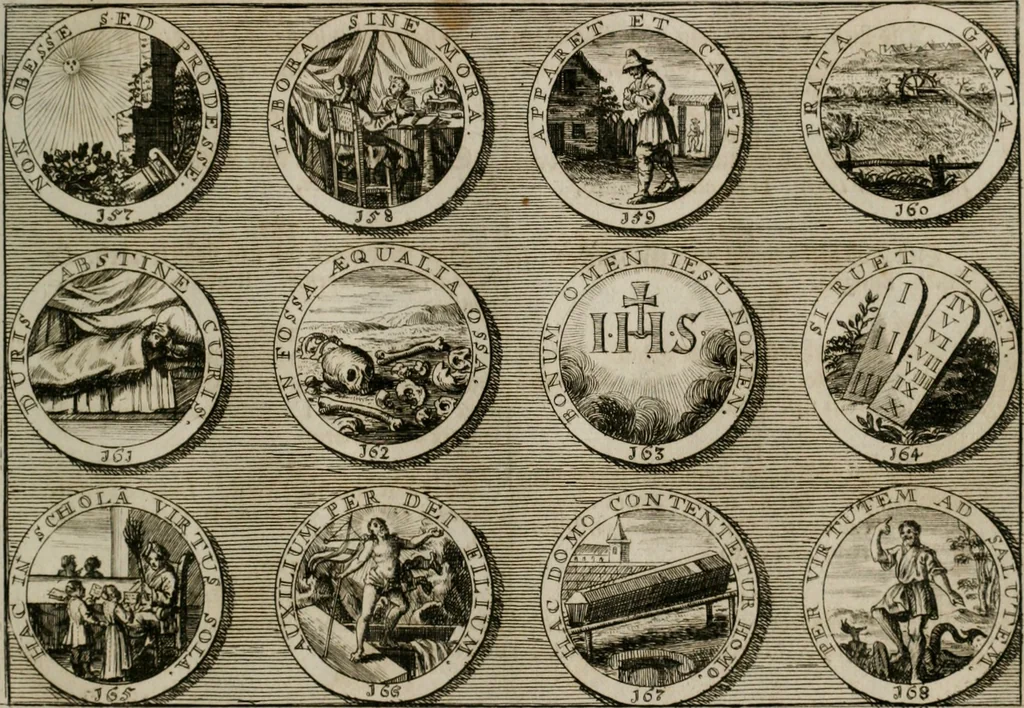 An illustration from Gedancken Muster und Anleitungen : worinen eine grosse Zahl nicht allein Sumarischer sondern auch Moral: emblematischen Figuren in vier Sprachen als Lat: Franz: Ital: und Teutsch vorstellet samt noch eines Stambuchs schöner Anweisungen woraus bey jeder Gelegenheit aus solchen etwas kan gezogen werden, 1700, leaf 32