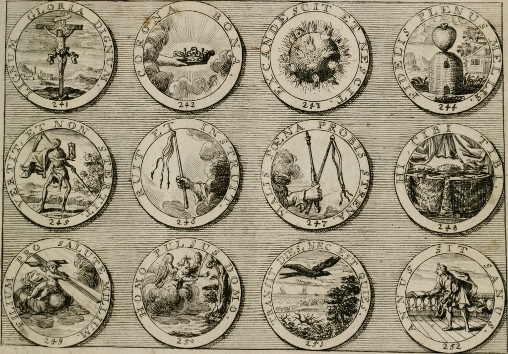 An illustration from Gedancken Muster und Anleitungen : worinen eine grosse Zahl nicht allein Sumarischer sondern auch Moral: emblematischen Figuren in vier Sprachen als Lat: Franz: Ital: und Teutsch vorstellet samt noch eines Stambuchs schöner Anweisungen woraus bey jeder Gelegenheit aus solchen etwas kan gezogen werden, 1700, leaf 46