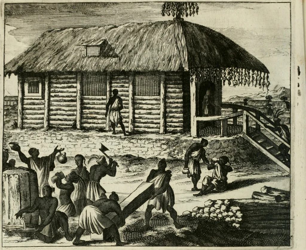 An illustration from Gedenkwaerdig bedryf der Nederlandsche Oost-Indische maetschappye, op de kuste en in het keizerrijk van Taising of Sina: behelzende het tweede gezandschap aen den onder-koning Singlamong en veldheer Taising Lipoui; door Jan van Kampen en Konstantyn Nobel. Vervolgt met een verhael van het voorgevallen des jaers zestien hondert drie ein vier en zestig, op de kust van Sina, en ontrent d'eilanden Tayowan, Formosa, Ay en Quemuy, onder 't gezag van Balthasar Bort: en het derde gezandschap aen Konchy, Tartarsche keizer van Sina en Oost-Tartarye: onder beleit van Zijne Ed. Pieter van Hoorn. Beneffens een beschryving van geheel Sina. Verciert doorgaens met verscheide kopere platen, 1670, leaf 37