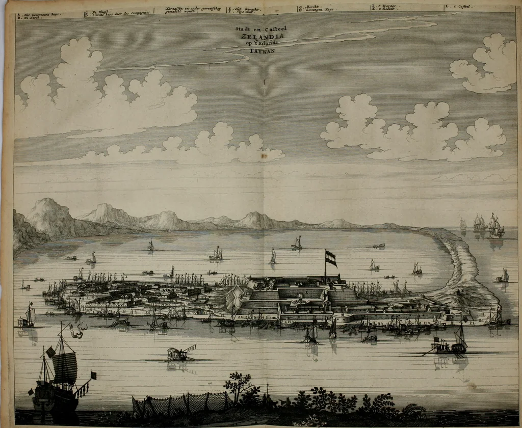 An illustration from Gedenkwaerdig bedryf der Nederlandsche Oost-Indische maetschappye, op de kuste en in het keizerrijk van Taising of Sina: behelzende het tweede gezandschap aen den onder-koning Singlamong en veldheer Taising Lipoui; door Jan van Kampen en Konstantyn Nobel. Vervolgt met een verhael van het voorgevallen des jaers zestien hondert drie ein vier en zestig, op de kust van Sina, en ontrent d'eilanden Tayowan, Formosa, Ay en Quemuy, onder 't gezag van Balthasar Bort: en het derde gezandschap aen Konchy, Tartarsche keizer van Sina en Oost-Tartarye: onder beleit van Zijne Ed. Pieter van Hoorn. Beneffens een beschryving van geheel Sina. Verciert doorgaens met verscheide kopere platen, 1670, leaf 55