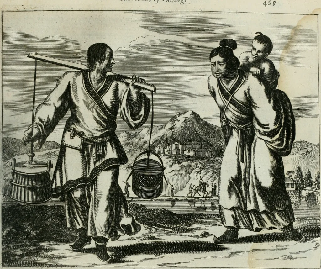 An illustration from Gedenkwaerdig bedryf der Nederlandsche Oost-Indische maetschappye, op de kuste en in het keizerrijk van Taising of Sina: behelzende het tweede gezandschap aen den onder-koning Singlamong en veldheer Taising Lipoui; door Jan van Kampen en Konstantyn Nobel. Vervolgt met een verhael van het voorgevallen des jaers zestien hondert drie ein vier en zestig, op de kust van Sina, en ontrent d'eilanden Tayowan, Formosa, Ay en Quemuy, onder 't gezag van Balthasar Bort: en het derde gezandschap aen Konchy, Tartarsche keizer van Sina en Oost-Tartarye: onder beleit van Zijne Ed. Pieter van Hoorn. Beneffens een beschryving van geheel Sina. Verciert doorgaens met verscheide kopere platen, 1670, leaf 596