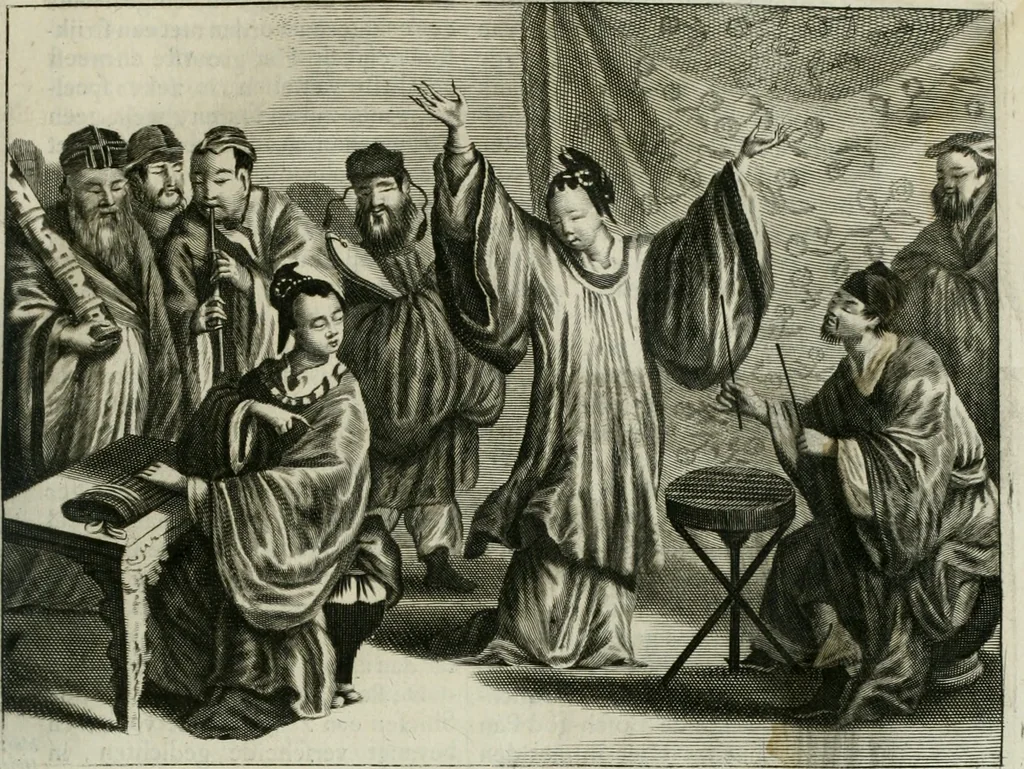 An illustration from Gedenkwaerdig bedryf der Nederlandsche Oost-Indische maetschappye, op de kuste en in het keizerrijk van Taising of Sina: behelzende het tweede gezandschap aen den onder-koning Singlamong en veldheer Taising Lipoui; door Jan van Kampen en Konstantyn Nobel. Vervolgt met een verhael van het voorgevallen des jaers zestien hondert drie ein vier en zestig, op de kust van Sina, en ontrent d'eilanden Tayowan, Formosa, Ay en Quemuy, onder 't gezag van Balthasar Bort: en het derde gezandschap aen Konchy, Tartarsche keizer van Sina en Oost-Tartarye: onder beleit van Zijne Ed. Pieter van Hoorn. Beneffens een beschryving van geheel Sina. Verciert doorgaens met verscheide kopere platen, 1670, leaf 624