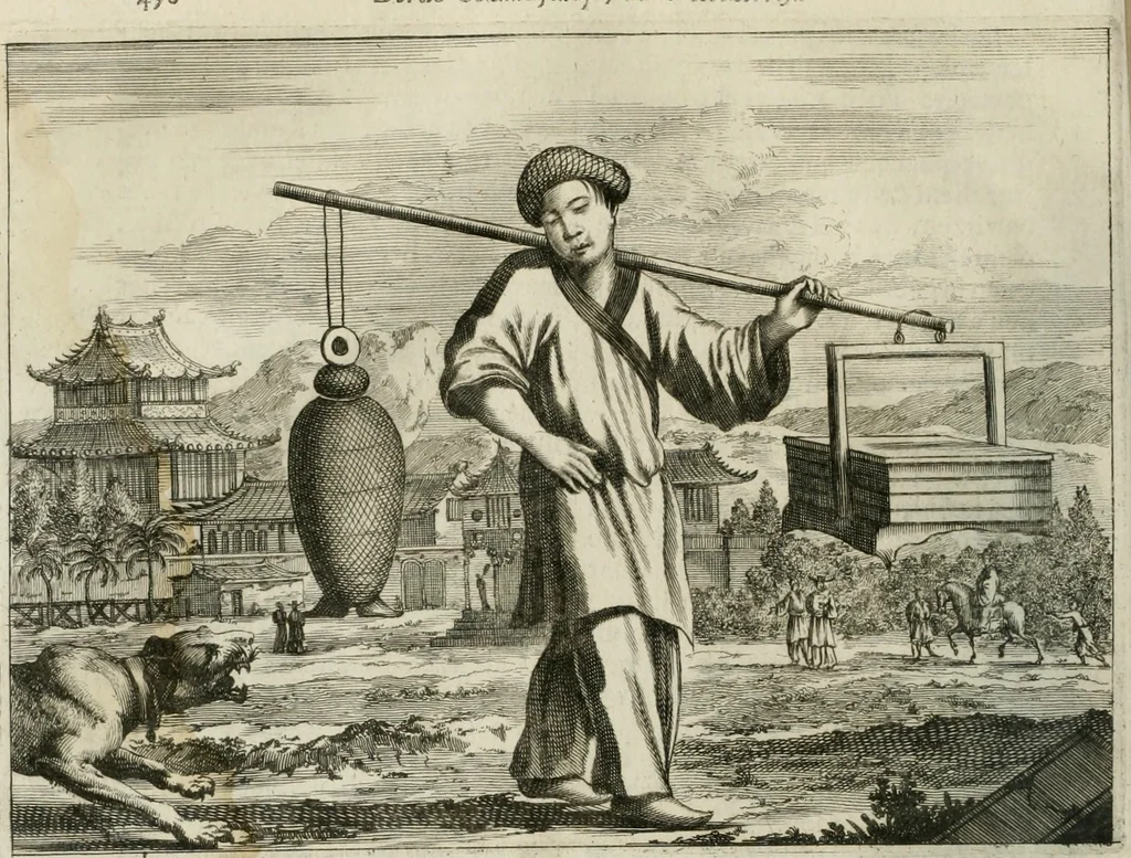 An illustration from Gedenkwaerdig bedryf der Nederlandsche Oost-Indische maetschappye, op de kuste en in het keizerrijk van Taising of Sina: behelzende het tweede gezandschap aen den onder-koning Singlamong en veldheer Taising Lipoui; door Jan van Kampen en Konstantyn Nobel. Vervolgt met een verhael van het voorgevallen des jaers zestien hondert drie ein vier en zestig, op de kust van Sina, en ontrent d'eilanden Tayowan, Formosa, Ay en Quemuy, onder 't gezag van Balthasar Bort: en het derde gezandschap aen Konchy, Tartarsche keizer van Sina en Oost-Tartarye: onder beleit van Zijne Ed. Pieter van Hoorn. Beneffens een beschryving van geheel Sina. Verciert doorgaens met verscheide kopere platen, 1670, leaf 627