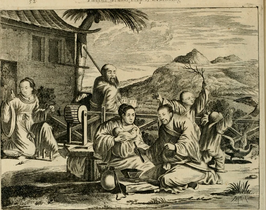An illustration from Gedenkwaerdig bedryf der Nederlandsche Oost-Indische maetschappye, op de kuste en in het keizerrijk van Taising of Sina: behelzende het tweede gezandschap aen den onder-koning Singlamong en veldheer Taising Lipoui; door Jan van Kampen en Konstantyn Nobel. Vervolgt met een verhael van het voorgevallen des jaers zestien hondert drie ein vier en zestig, op de kust van Sina, en ontrent d'eilanden Tayowan, Formosa, Ay en Quemuy, onder 't gezag van Balthasar Bort: en het derde gezandschap aen Konchy, Tartarsche keizer van Sina en Oost-Tartarye: onder beleit van Zijne Ed. Pieter van Hoorn. Beneffens een beschryving van geheel Sina. Verciert doorgaens met verscheide kopere platen, 1670, leaf 73